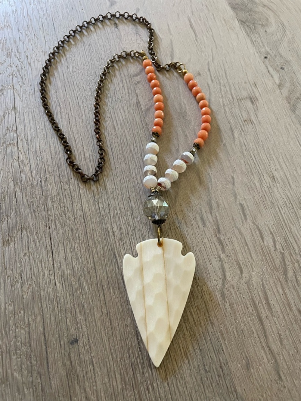 Boho Southwestern Arrowhead Statement Necklace in Peach & Cream